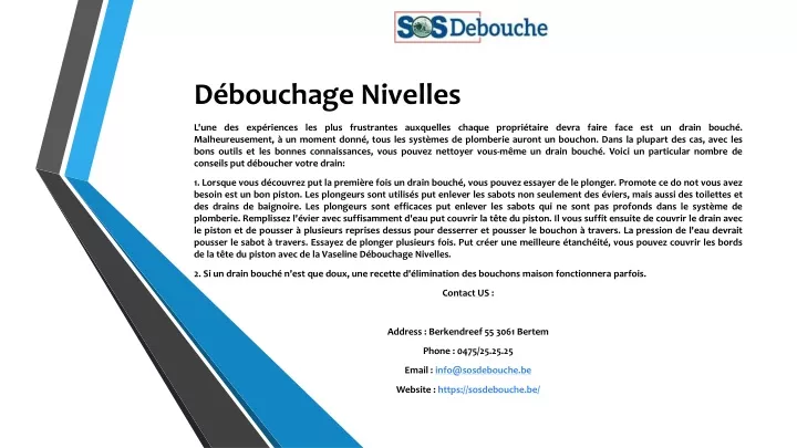 d bouchage nivelles