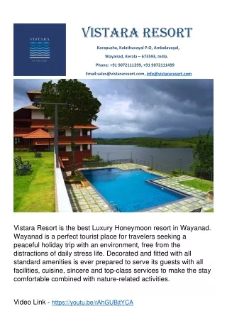 Luxury Honeymoon Resorts in Wayanad - Vistara Resort Wayanad