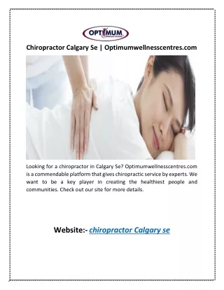 Chiropractor Calgary Se | Optimumwellnesscentres.com