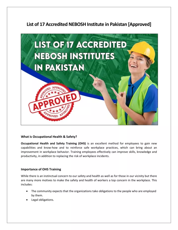 list of 17 accredited nebosh institute