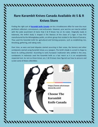 Rare Karambit Knives Canada Available At S & R Knives Store