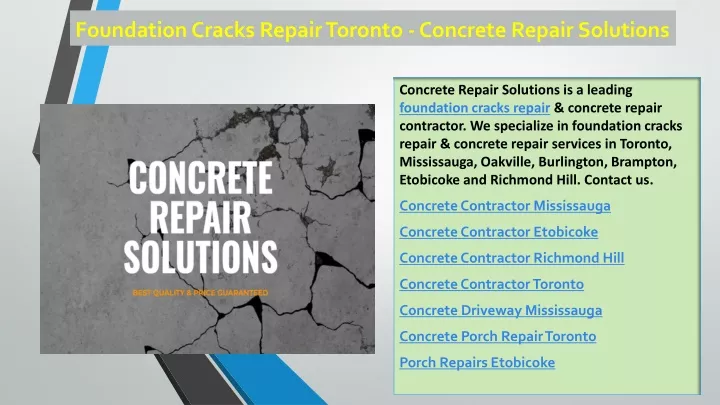 foundation cracks repair toronto concrete repair solutions