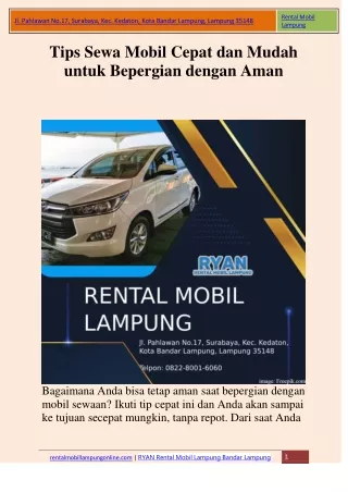 Rental Mobil Bandar Lampung