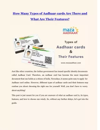 Types of Aadhaar cards And Their Features