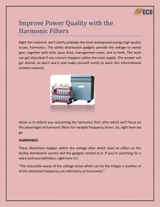 Improve Power Quality with the Harmonic Filters