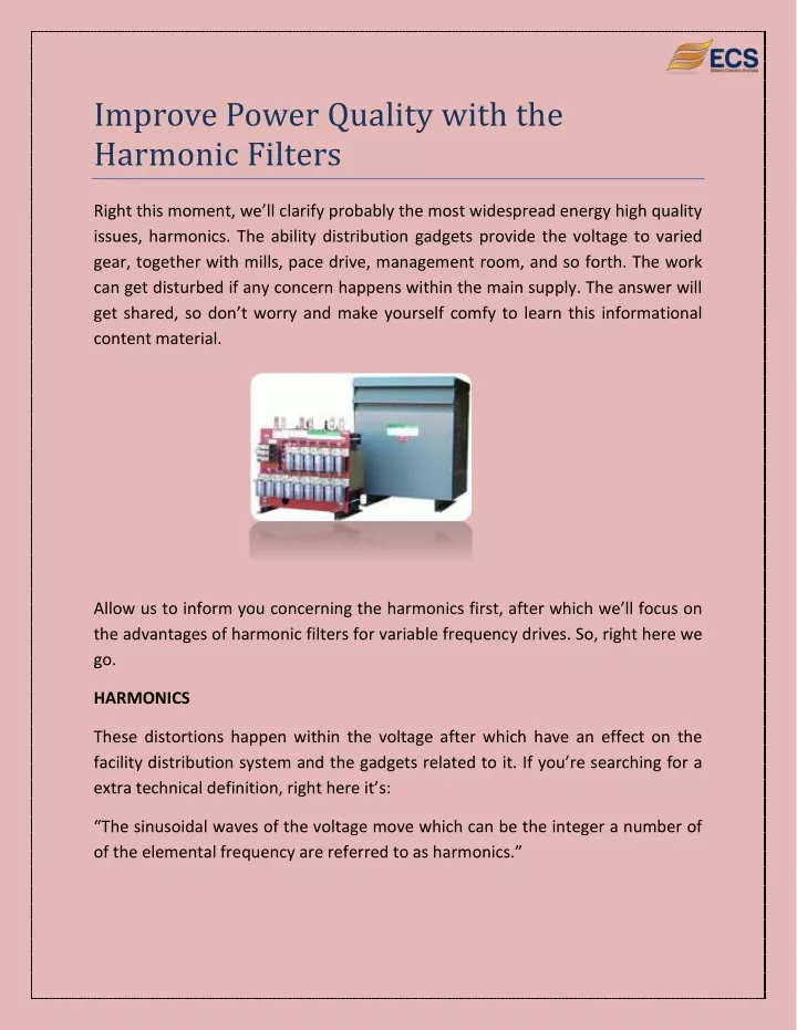 improve power quality with the harmonic filters