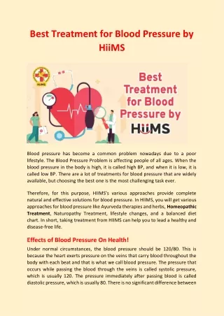 Best Treatment for Blood Pressure by HiiMS