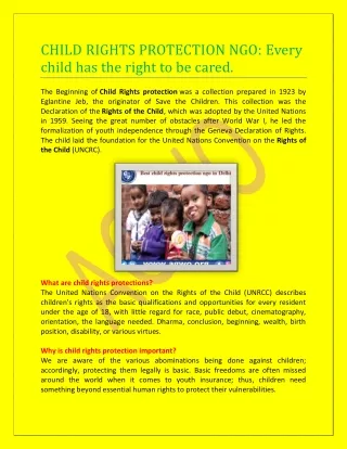 CHILD RIGHTS PROTECTION NGO: Every child has the right to be cared.