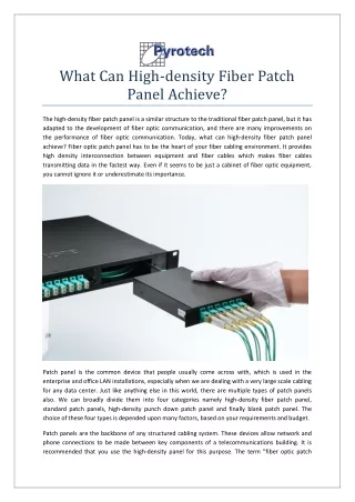 What Can High-density Fiber Patch Panel Achieve