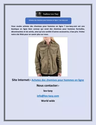 Achetez des chemises pour hommes en ligne | Lex-tasy.com