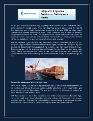 integrated logistics solutions satisfy your needs