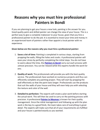 Reasons why you must hire professional Painters in Bondi