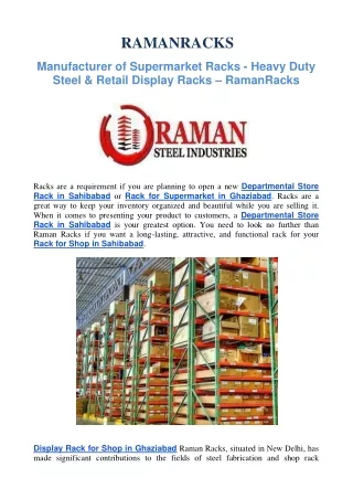 Manufacturer of Supermarket Racks - Heavy Duty Steel & Retail Display Racks - RamanRacks