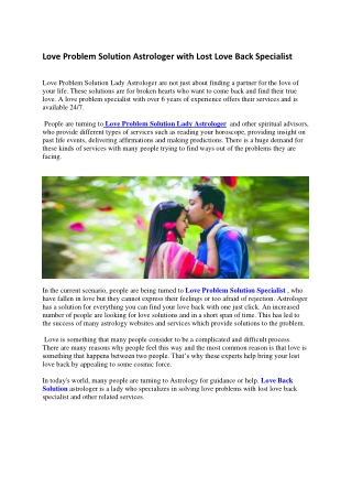 Love Problem Solution Astrologer with Lost Love Back Specialist