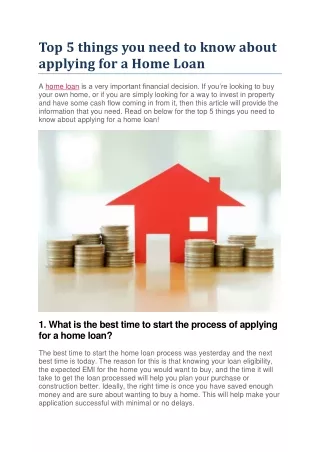 Top 5 things you need to know about applying for a Home Loan