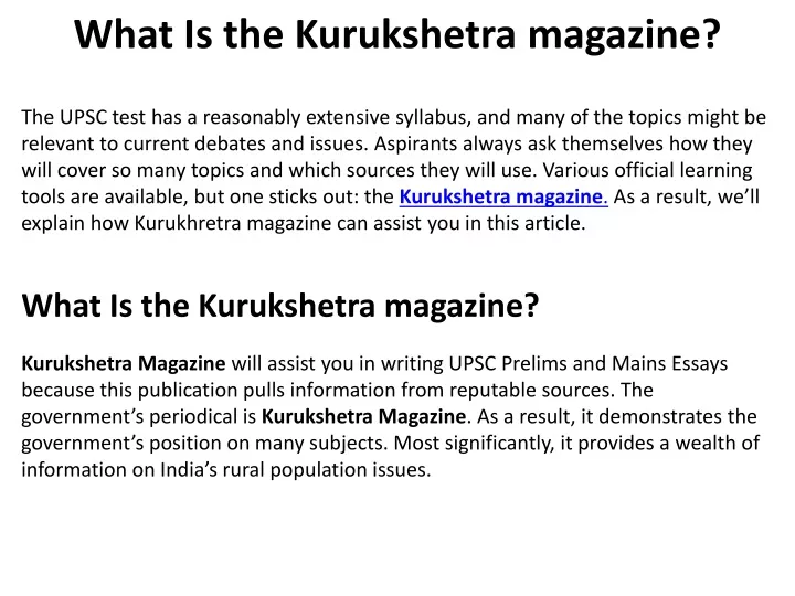 what is the kurukshetra magazine