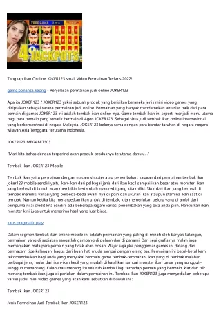 Tembak Ikan On-line JOKER123 small Video Games TerAnyar 2022!