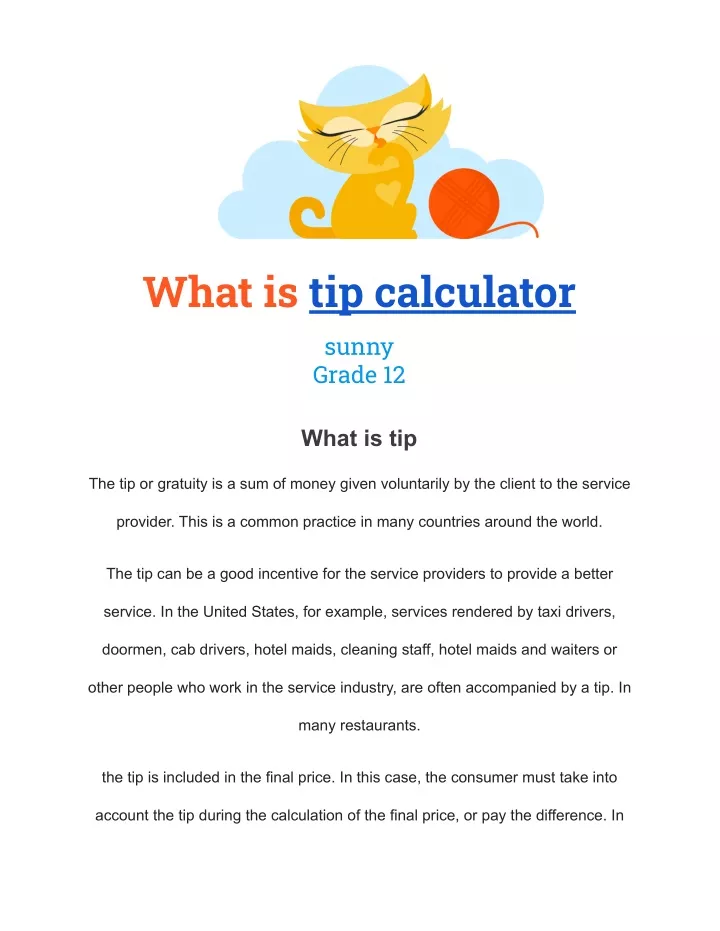 what is tip calculator sunny grade 12