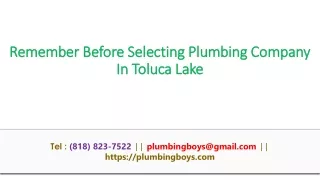 Remember Before Selecting Plumbing Company In Toluca Lake
