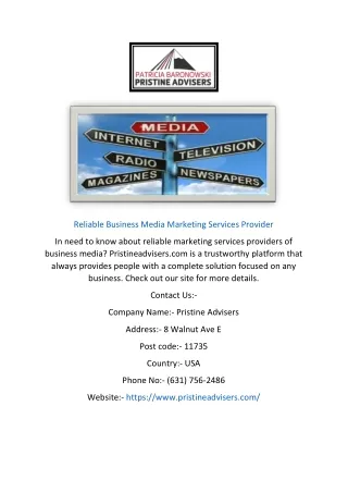 Reliable Business Media Marketing Services Provider | Pristineadvisers.com