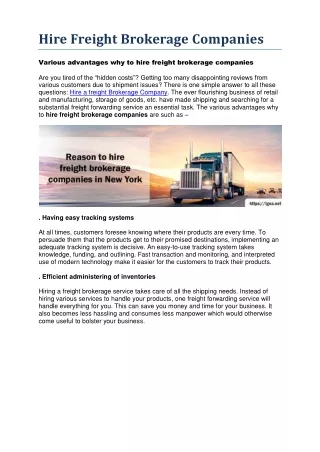 Hire Freight Brokerage Companies