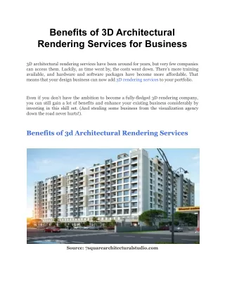 benefits of 3d architectural rendering services