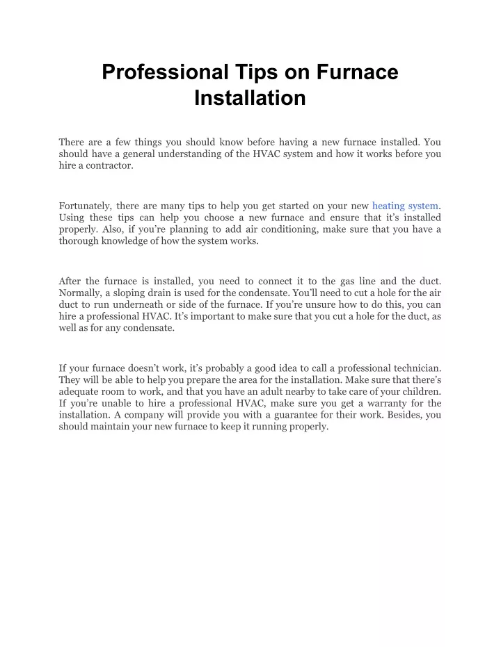 professional tips on furnace installation