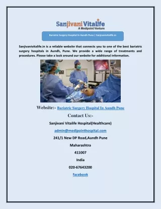Bariatric Surgery Hospital In Aundh Pune | Sanjivanivitalife.in