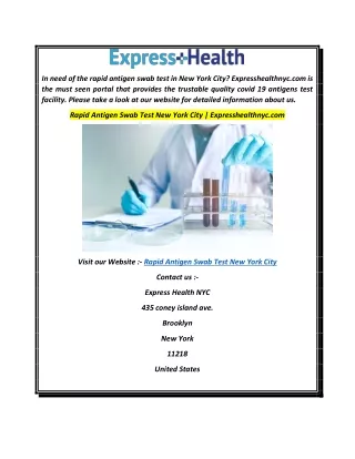 Rapid Antigen Swab Test New York City  Expresshealthnyc.com