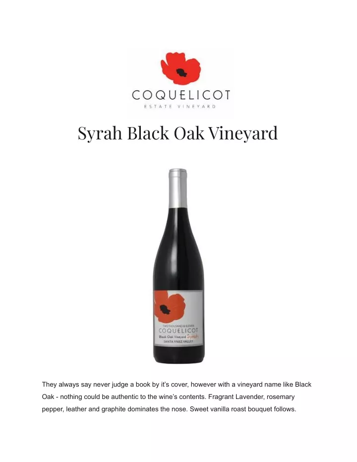 syrah black oak vineyard