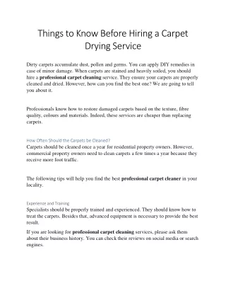 Things to Know Before Hiring a Carpet Drying Service - EFRS