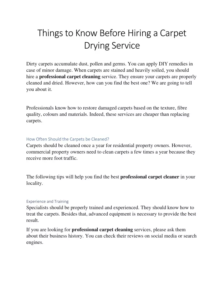 things to know before hiring a carpet drying