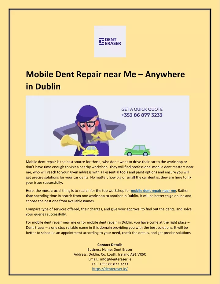 mobile dent repair near me anywhere in dublin