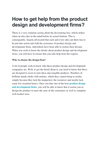 How to get help from the product design and development firms?