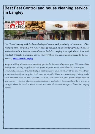 Best Pest Control and house cleaning service in Langley