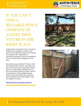 IF YOU CAN’T FIND A RELIABLE FENCE COMPANY IN AUSTIN THEN YOU’RE IN THE RIGHT PLACE - AUSTIN FENCE CONTRACTOR