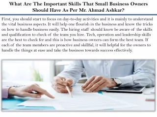 What Are The Important Skills That Small Business Owners Should Have As Per Mr.