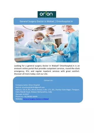 General Surgery Doctor in Wakad | Orionhospital.in