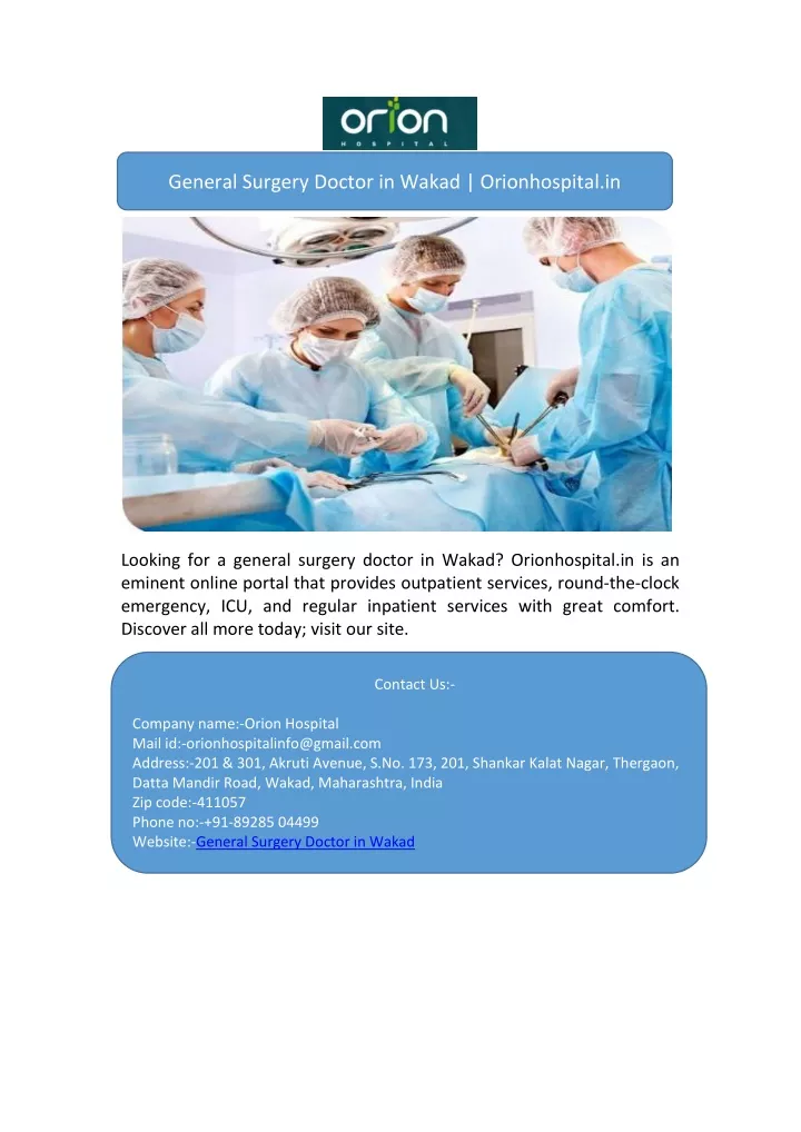 general surgery doctor in wakad orionhospital in