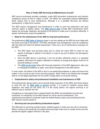 why is timely aed servicing and maintenance