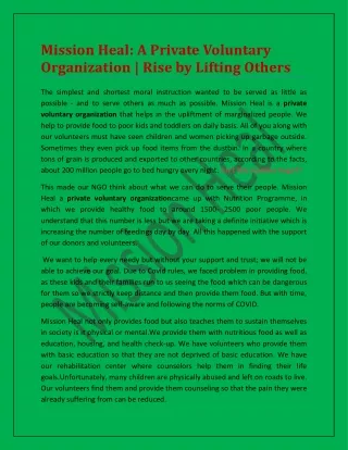Mission Heal A Private Voluntary Organization  Rise by Lifting Others
