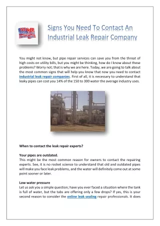 Searching For A Industrial Leak Repairs Companies In Texas?
