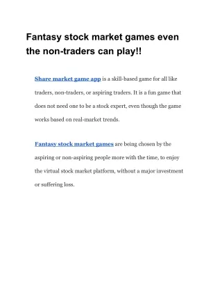 Fantasy stock market games even the non-traders can play