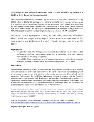 global hydropower market is estimated