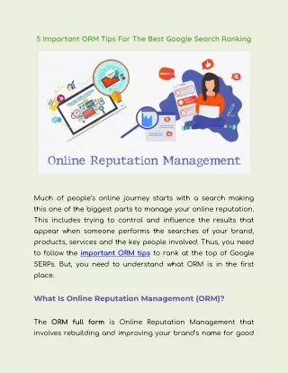 5 Important ORM Tips For The Best Google Search Ranking