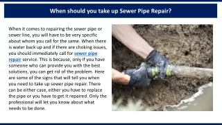 When should you take up Sewer Pipe Repair?