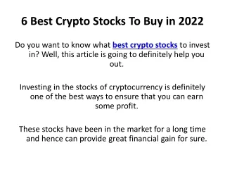 6 Best Crypto Stocks To Buy in 2022
