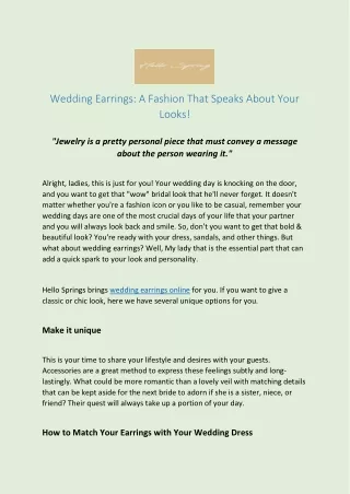 Wedding Earrings: A Fashion That Speaks About Your Looks!
