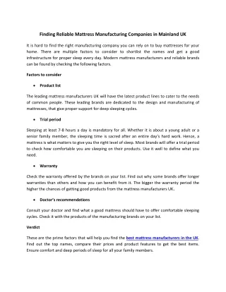 Finding Reliable Mattress Manufacturing Companies in Mainland UK