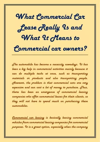 What Commercial Car Lease Really Is and What It Means to Commercial car owners